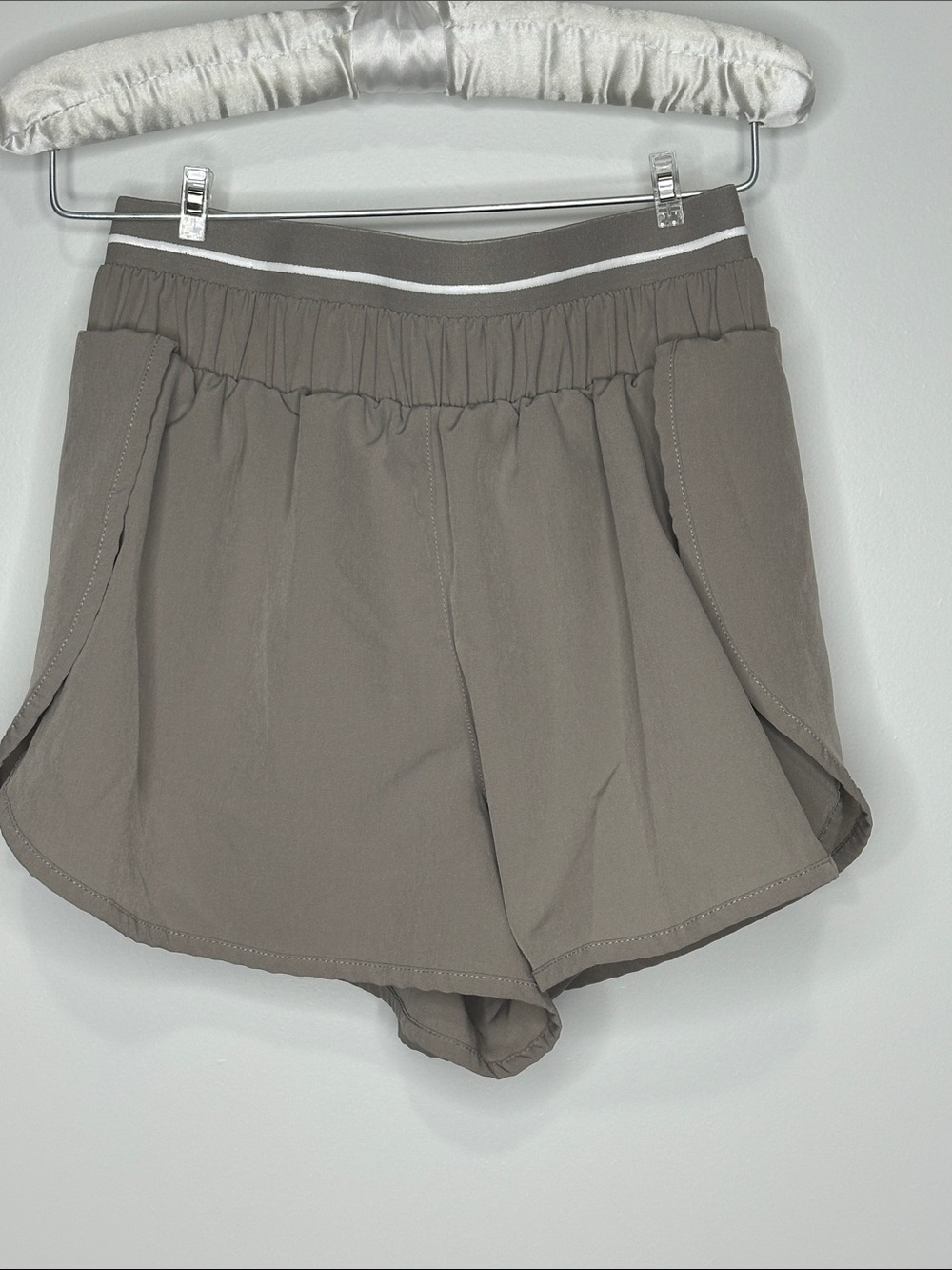 Taupe Elastic-Waist Athletic Shorts